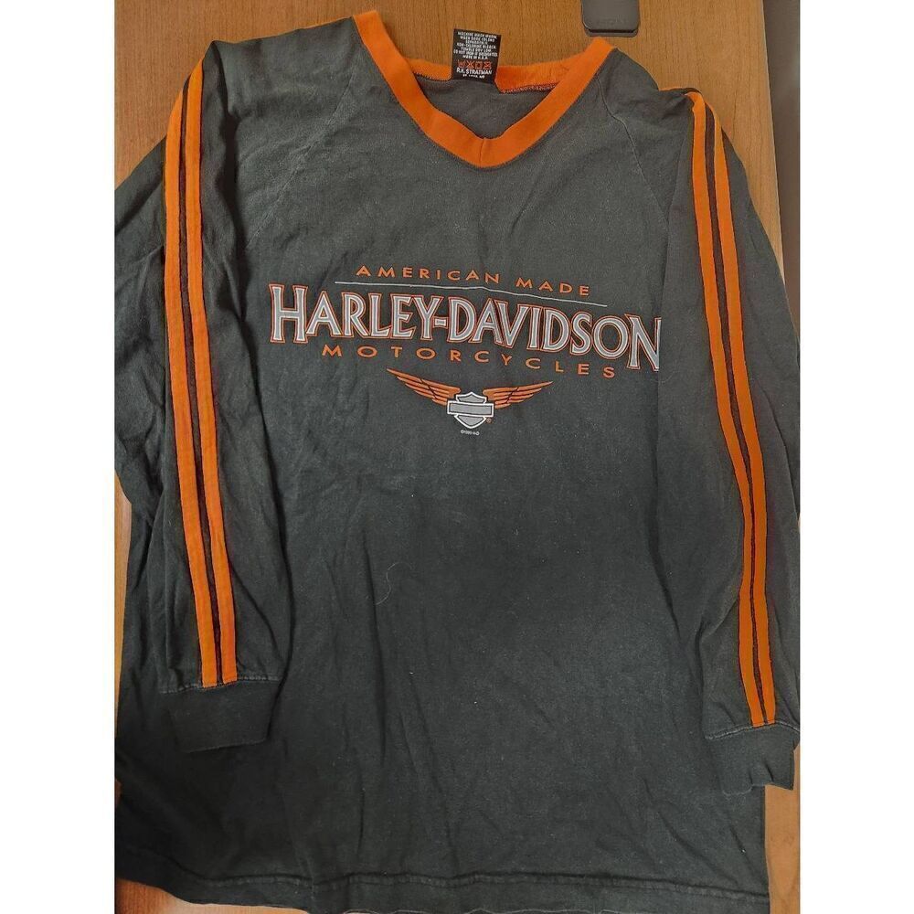 HARLEY-DAVIDSON VTG 1999 Large Black American Made USA Shirt. Lightly faded